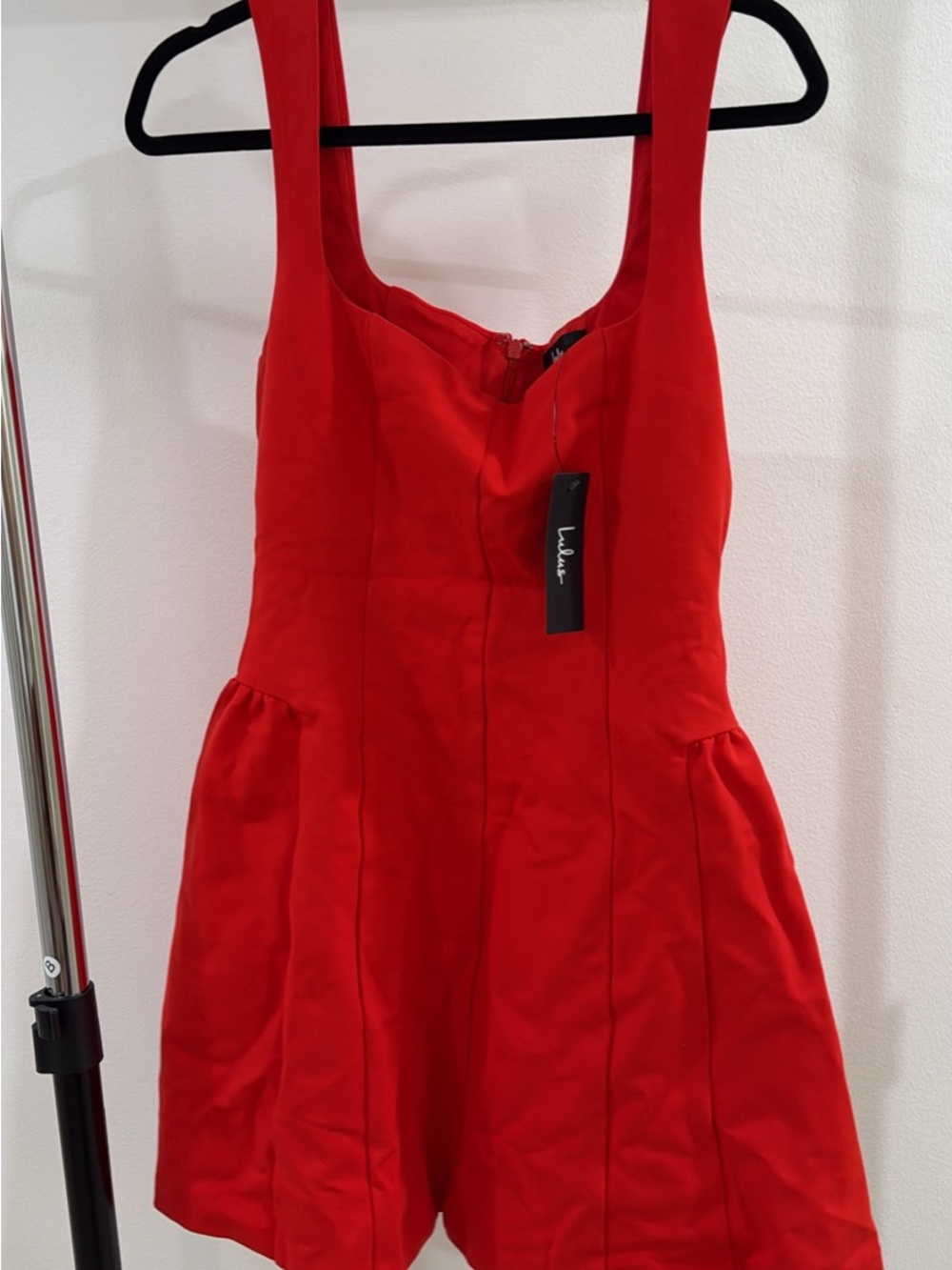Lulu's Vibrant Red Fit-and-Flare Dress with Square Neckline